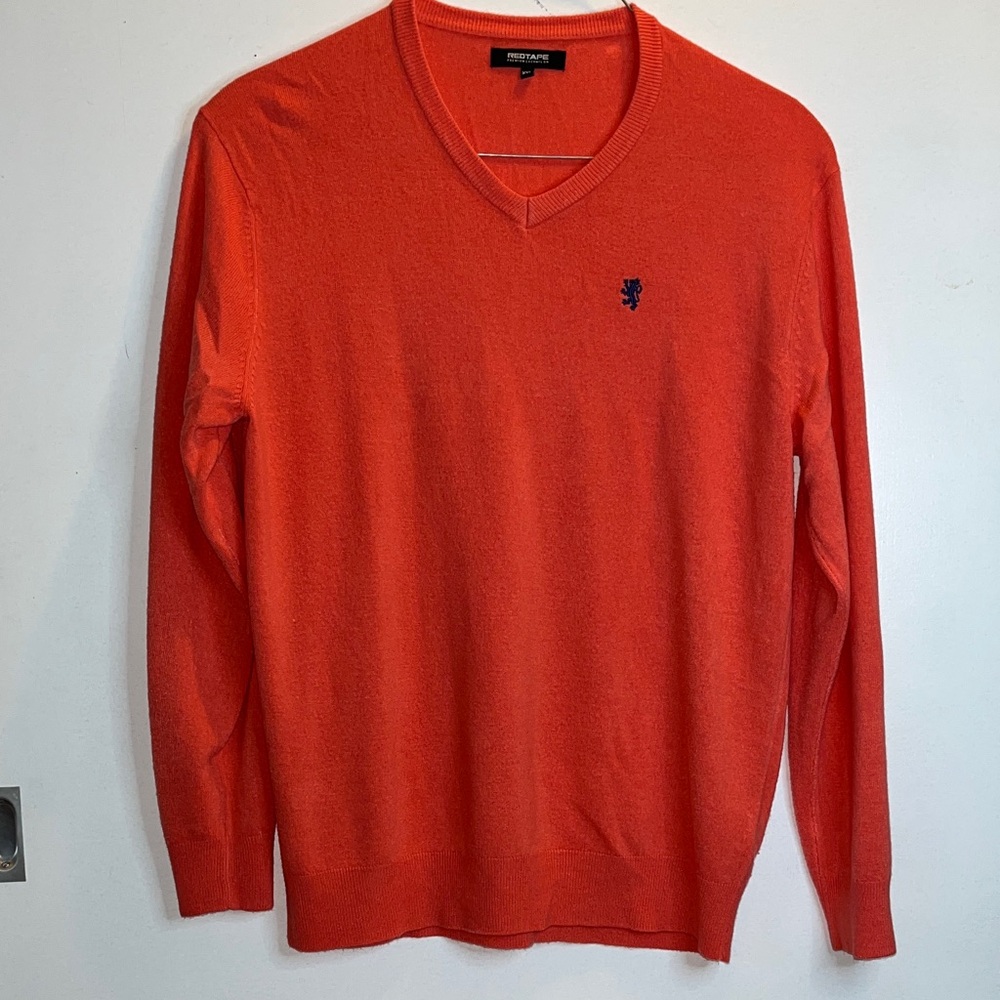 XXL• Men's Orange V-Neck Sweater